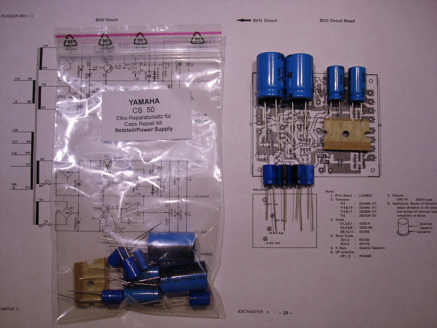 YAMAHA CS 50 Elektrolyt-Kondensator Set für Netzteil recap repair
