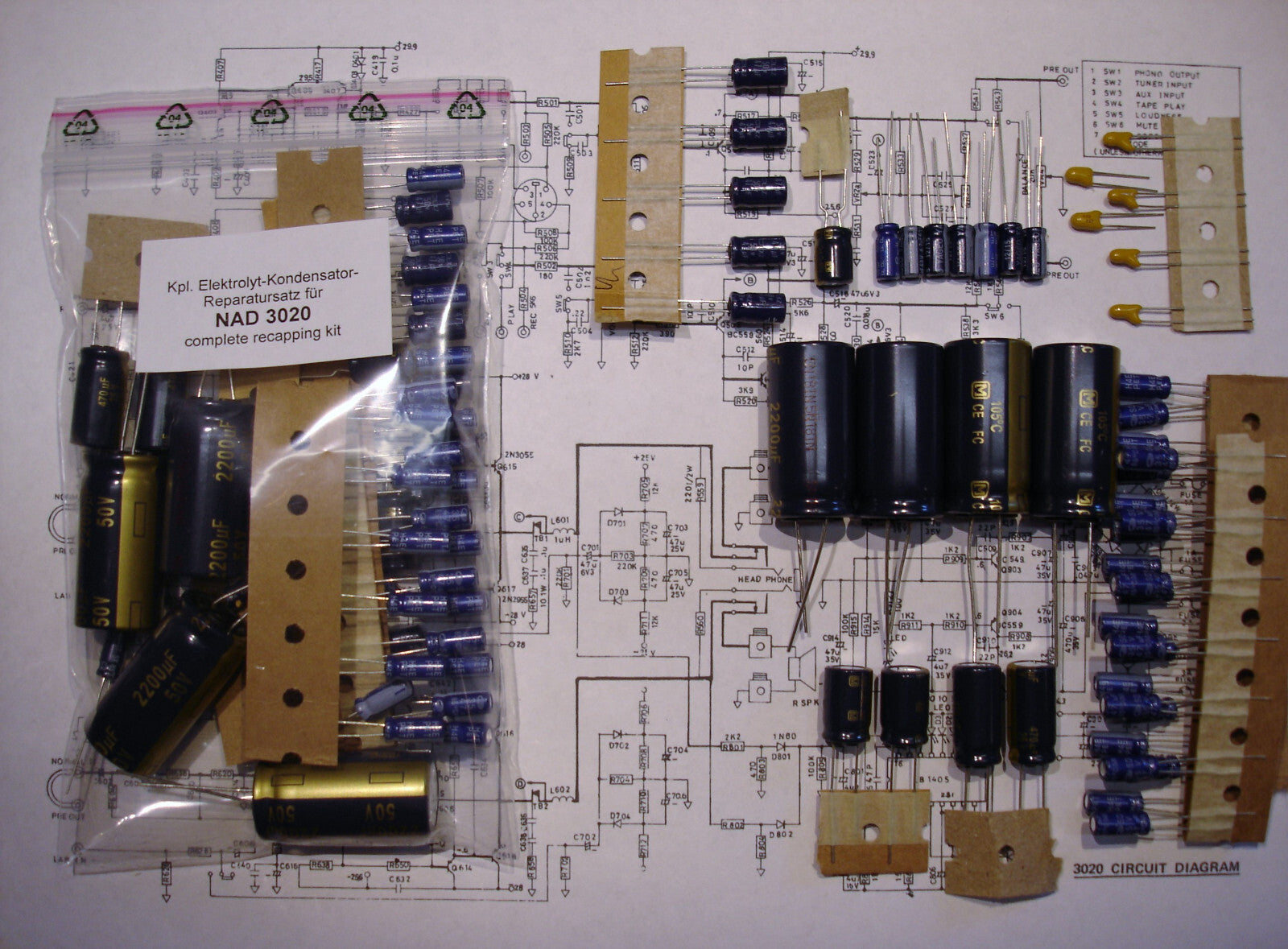 NAD 3020 Elektrolyt-Kondensator-Set komplett QUALITÄT WÄHLBAR recap repair